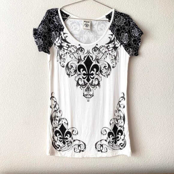 Vocal Tops - Vocal y2k 2000s Made in USA vintage white and black rhinestone bling top Medium